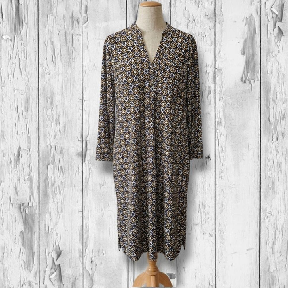 Donna Morgan Womens Size 14 Dress Geometric Navy Yellow Stretch Shift Preowned